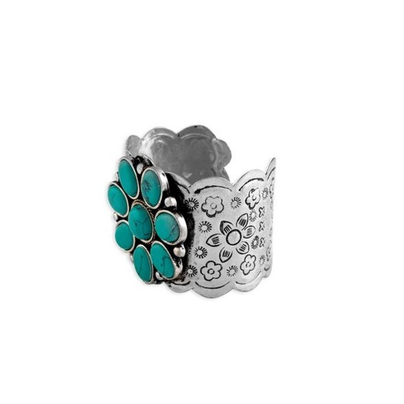 New Faux Squash Turquoise Stone Silver Toned cuff bracelet womens boho western - Picture 8 of 8